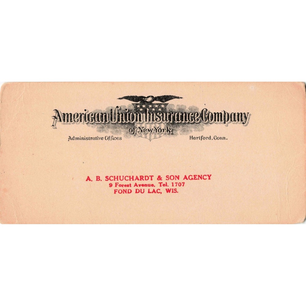 Vtg Ink Blotter American Union Insurance Co Fond du Lac WI VG- - Picture 1 of 2